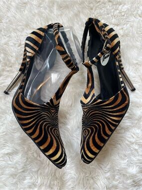 VTg N.Y.L.A Pumps Heels Animal Print 90s Faux Fur psychedelic USA 🍒 7.5